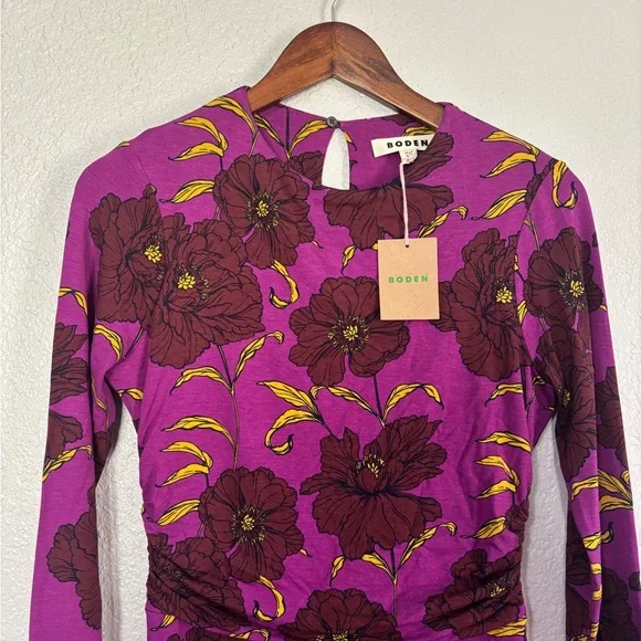 Boden Purple Ruched Jersey Midi Dress in
Regal Purple, Peony Bloom - Picture 5 of 12